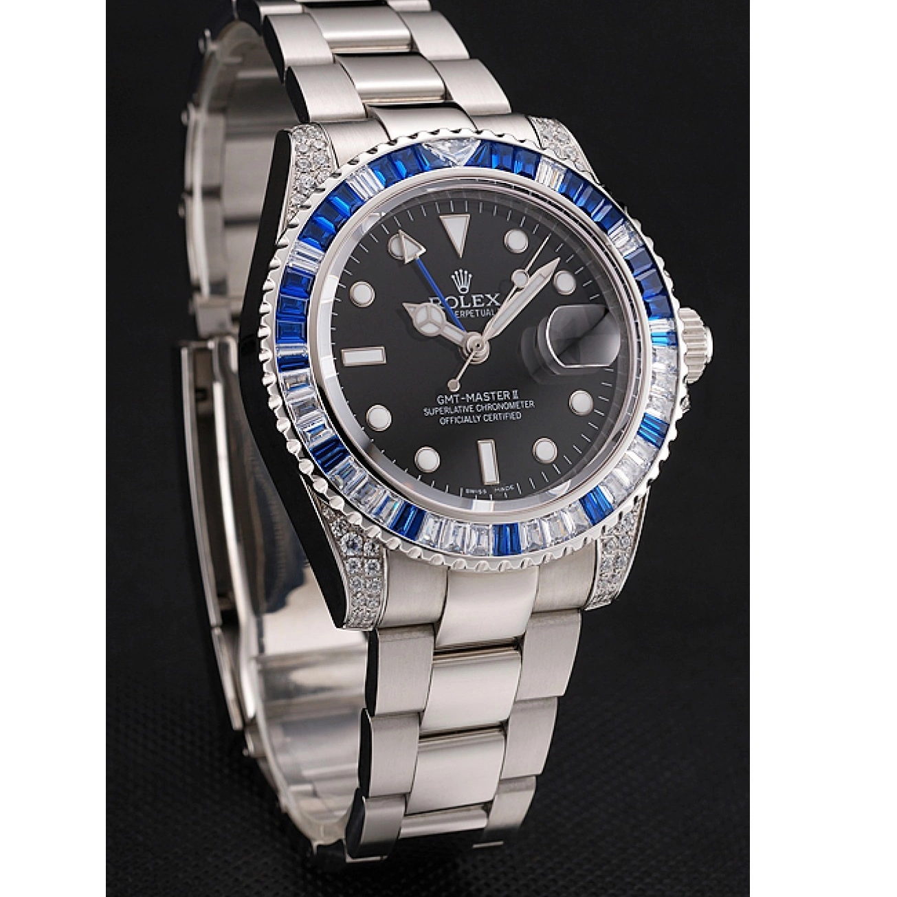 Aaa fake watches II Bezel Set 1453747 Dial Stainless GMT And Master Black Swiss Case Steel Stone Bracelet Rolex 0602